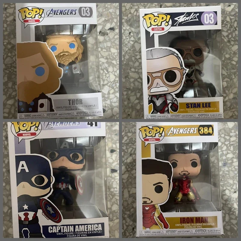 Funko Pop Marvels Stan Lee 03 # Thor 03 # Captain America 41 # Golden Iron Man 384 # Vinyl Action Figure Collection Model Dolls Toys