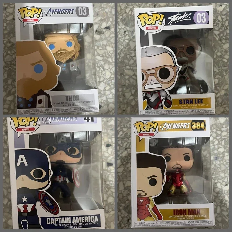 Funko Pop Marvels Stan Lee 03 # Thor 03 # Captain America 41 # Golden Iron Man 384 # Vinyl Action Figure Collection Model Dolls Toys