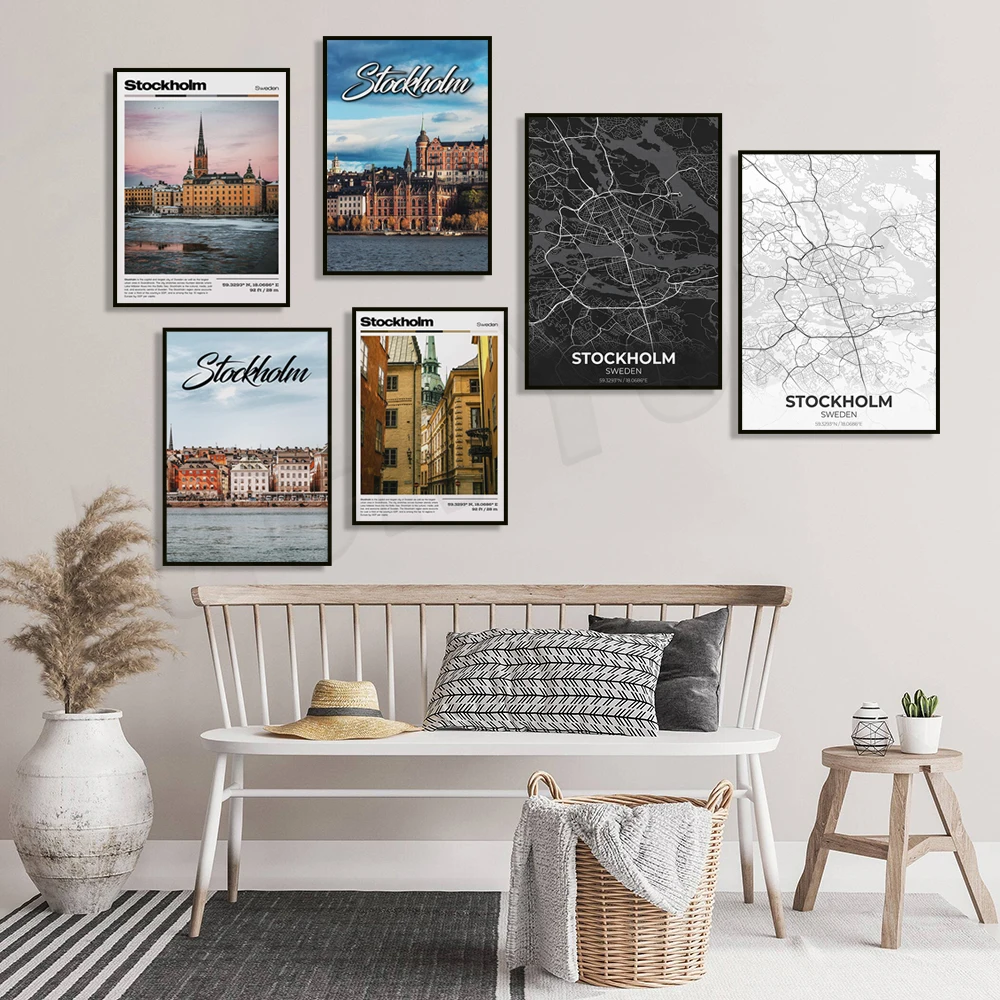Stampe Di Viaggio Della Pittura A Olio Della Svezia Di Londra, Mappa Della Città Della Svezia Di Londra, Decorazione Della Parete Della Tela Del Manif