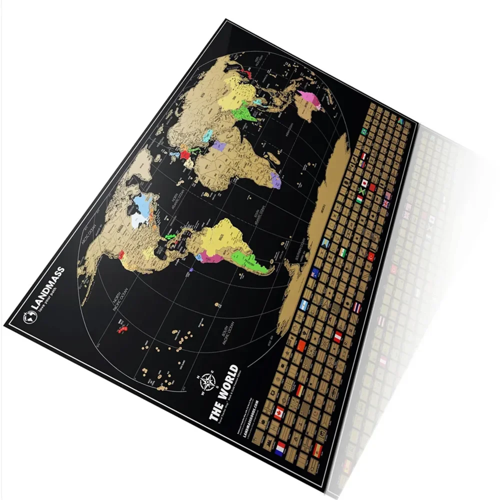 Drop Shipping Deluxe World Scratch Maps Con Bandiera Nazionale, Lamina D'Oro Black Scratch Travel Maps Wipe Foil Coating Maps Poster Q1