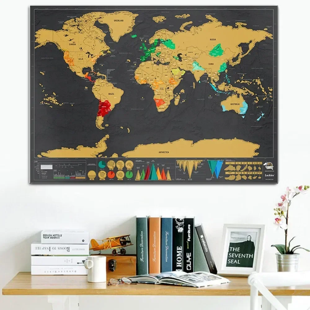 Deluxe Erase Black Scratch Maps Wall Sticker Home Decoration Poster, Top Diy Scratch Maps Foil Layer Coating Travel World Maps 2