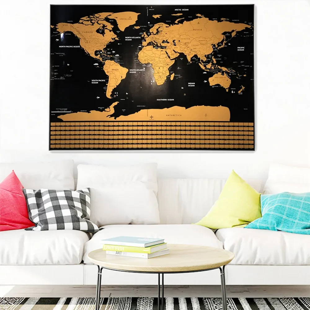 Drop Shipping Deluxe World Scratch Maps Con Bandiera Nazionale, Lamina D'Oro Black Scratch Travel Maps Wipe Foil Coating Maps Poster 0