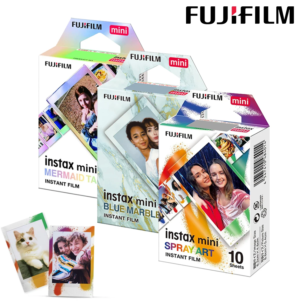 Originale Fujifilm Instax Mini Filmmini 12 Spray Art/Blue Marble/Mermaid Tail Design Film Per Fuji Mini 11 8 9 7S 25 26 70 90 Evo