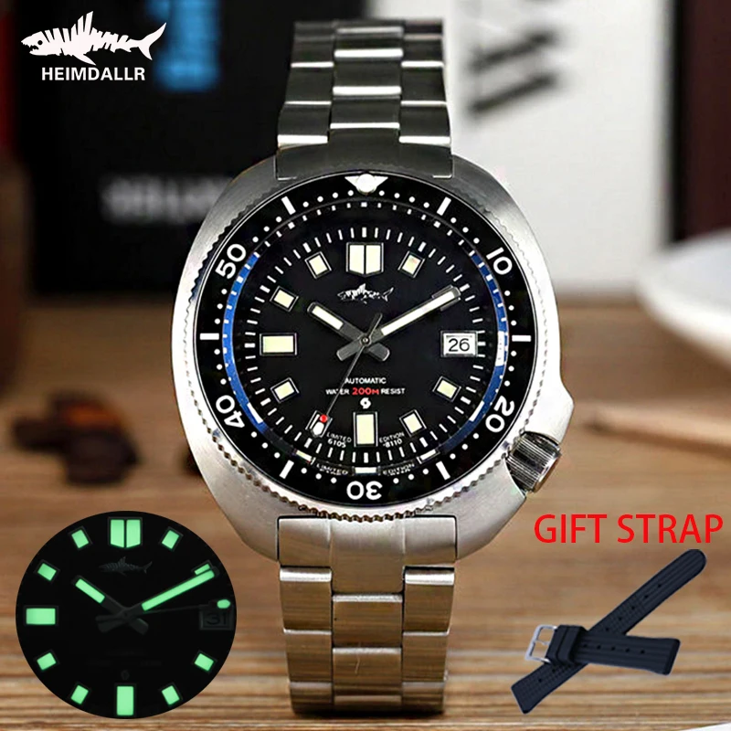 Heimdallr Turtle Captain Willard Watch Sapphire Crystal Quadrante Nero Luminoso Giappone Nh35A Orologi Subacquei Meccanici Automatici In Acciaio