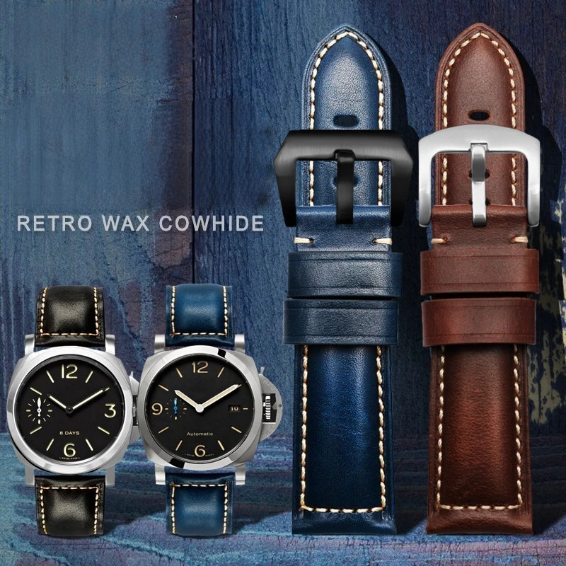 Per Panerai Citizen Fossil Breitling Hamilton Cinturino In Vera Pelle Di Mucca Cinturino Per Orologio Vintage Da Uomo 22Mm 24Mm 26Mm