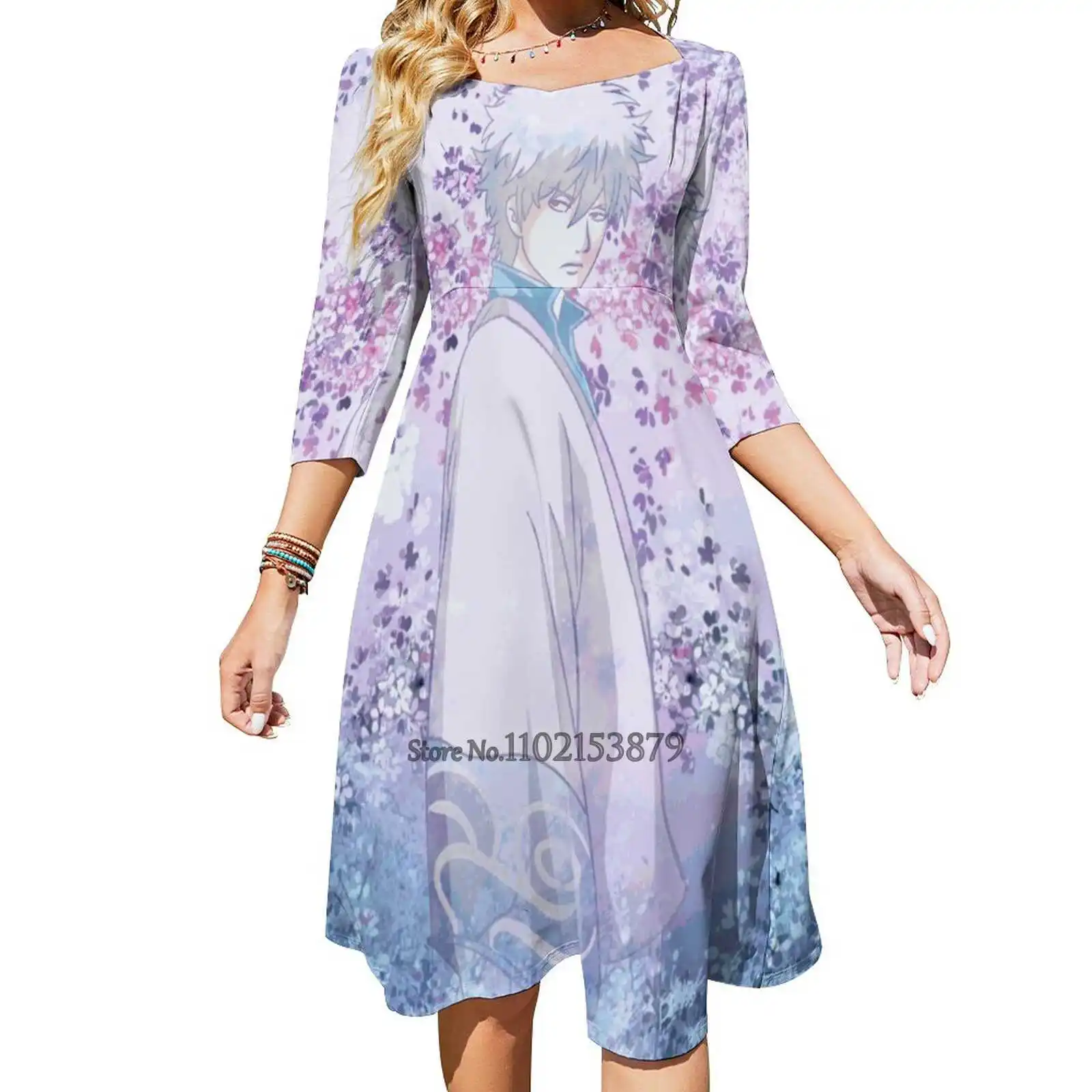 Gintama Back Lacing Backless Dress Square Neck Dress Fashion Printed Dress 6Xl Anime Manga Japan Japanese Gintoki Gintama Weeb