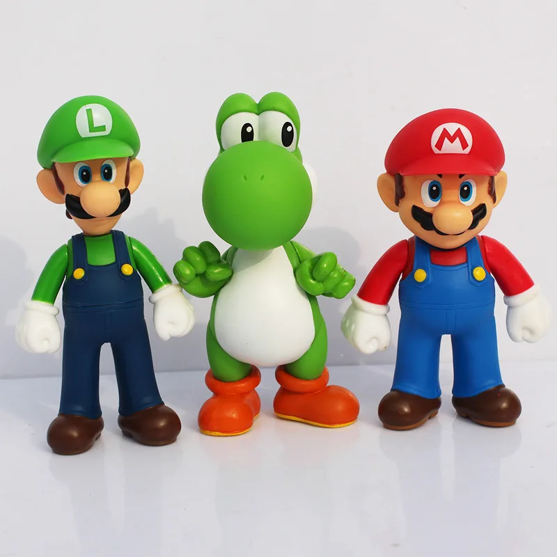 Super Mary Cartoon Hand Made Model Doll Display Luigi Mario Yaosilon Doll Toy Car Desktop Display Regalo Di Compleanno Per Bambini