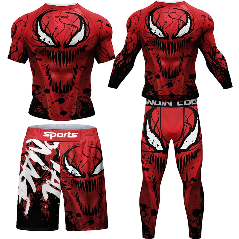 Gys New Men Mma Sport T-Shirt Shorts Spartan Set Rashguard Compression Shirts Abbigliamento Fitness Bjj Boxing Boxe Tute Sportive