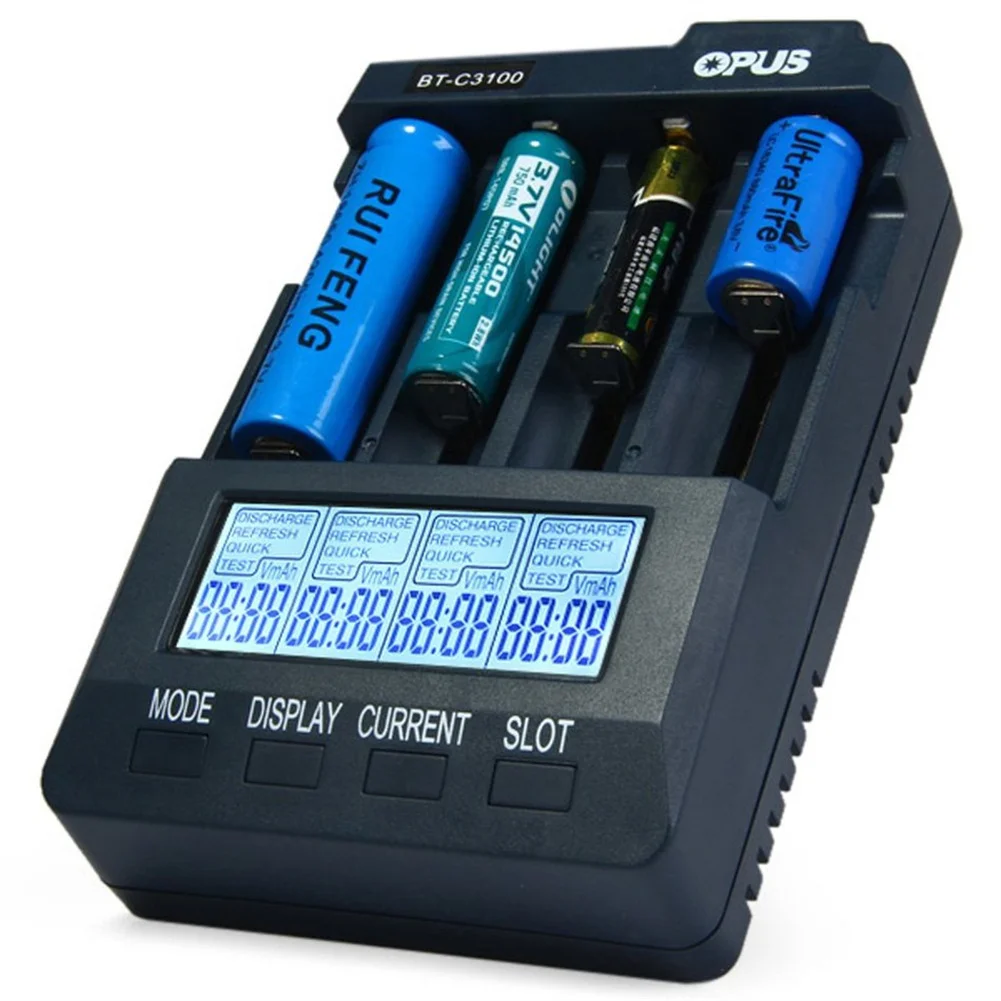 Opus Bt-C3100 Adattatore Per Caricabatteria Universale Intelligente A 4 Slot Per Batterie Ricaricabili Agli Ioni Di Litio Nicd Nimh Aa Aaa 10440 18650