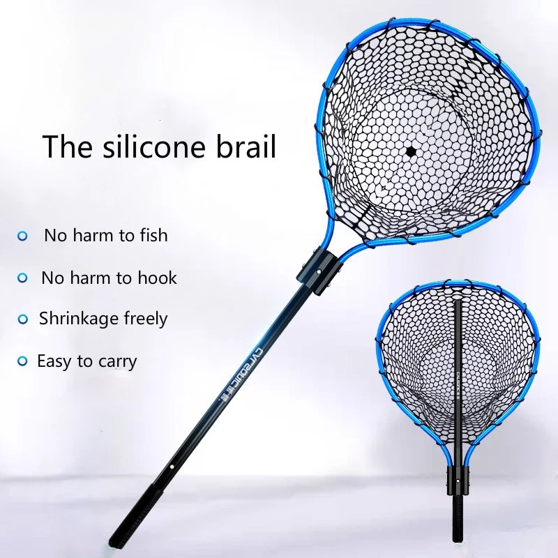 Big Fish Sea Fishing Net Lura Hand Net Lega Di Alluminio Pesca All'Aperto Blue Silica Gel Diddle-Net Lura Net 3 Flat Push Expansion