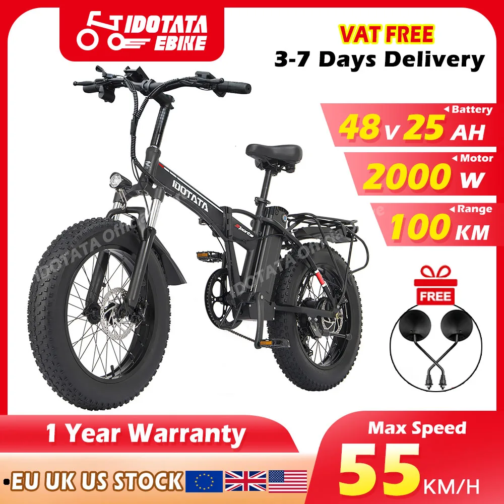 2000W Bicicletta Elettrica 20 Pollici Ebike 48V 25Ah Batteria Al Litio Freno A Disco Meccanico 1000W Bici Elettrica Grasso Pneumatico Pieghevole E Bic