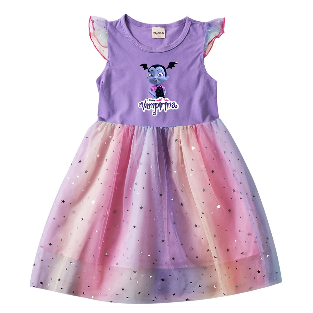 Disney Vampirina Summer Kids Dresses For Girls Cartoon Manica Corta Princess Dress Toddler Children'S Prom Mesh Dresses