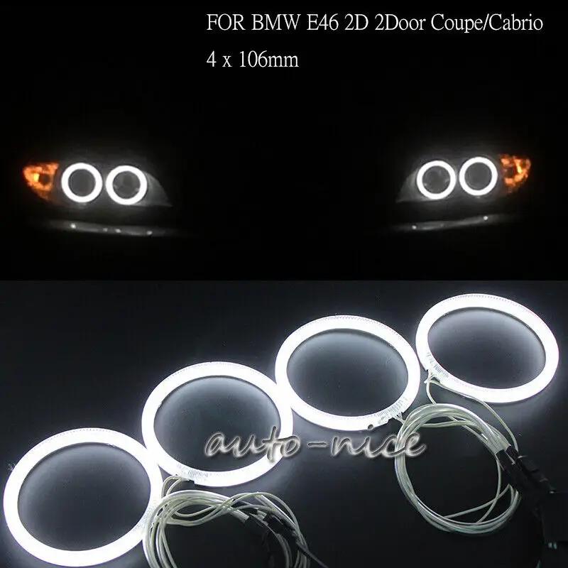 Per Bmw E46 2D Coupe Facelift Led Angel Eye Halo Ring Light Cotton White 106 Mmx4