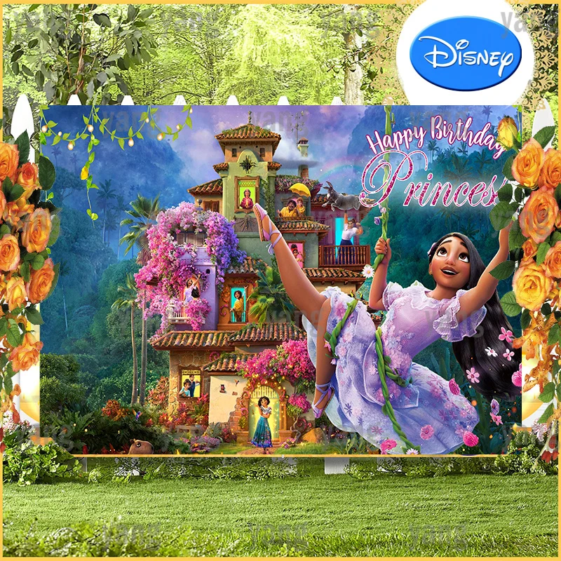 Cartoon Disney Princess Encanto Mirabel Chairella Lovely Colorful House Background Happy Birthday Party Photography Background