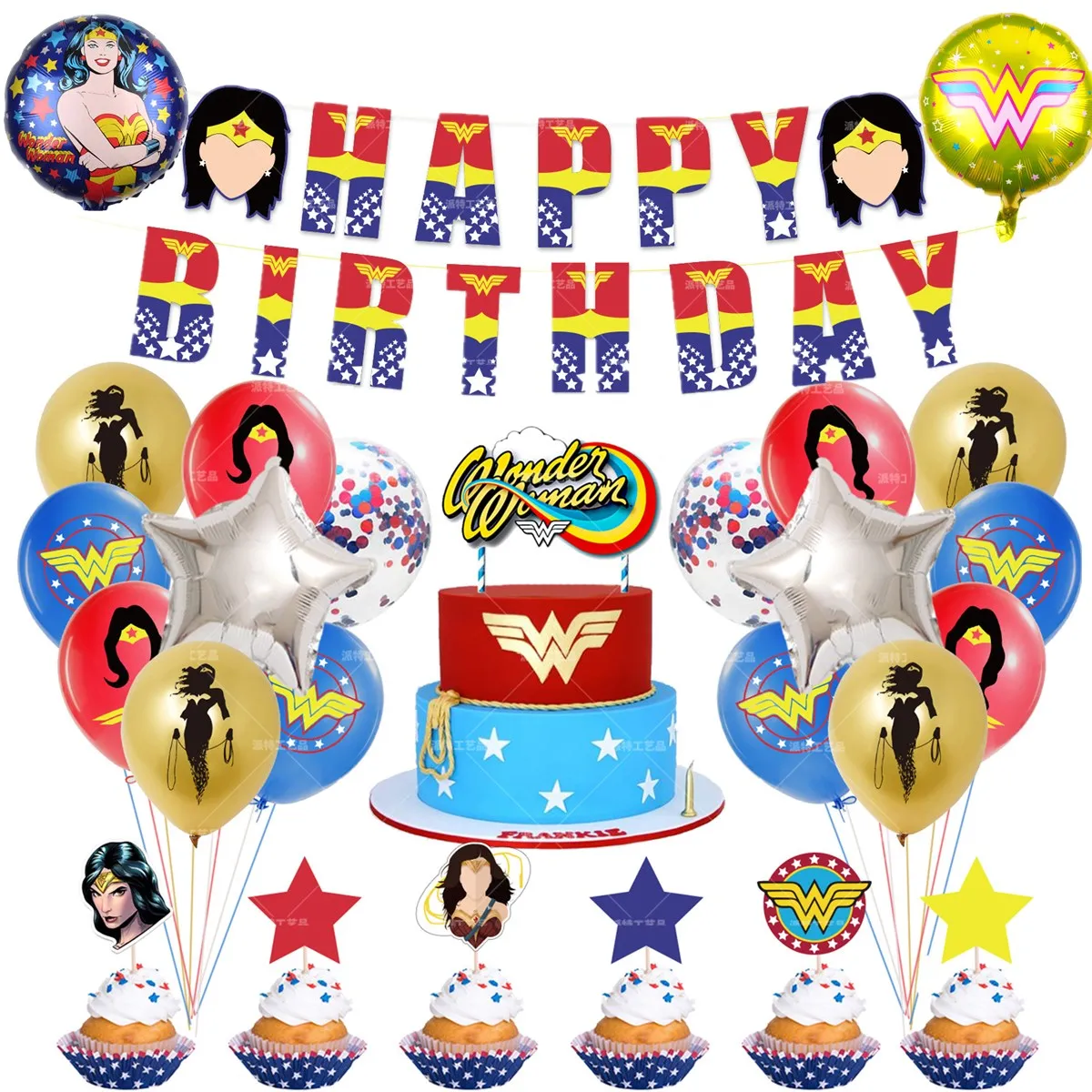Tema Supereroe Kid Birthday Balloon Party Decoration Wonders Woman Banner Cake Card Set Baby Shower Globos Party Event Supplies