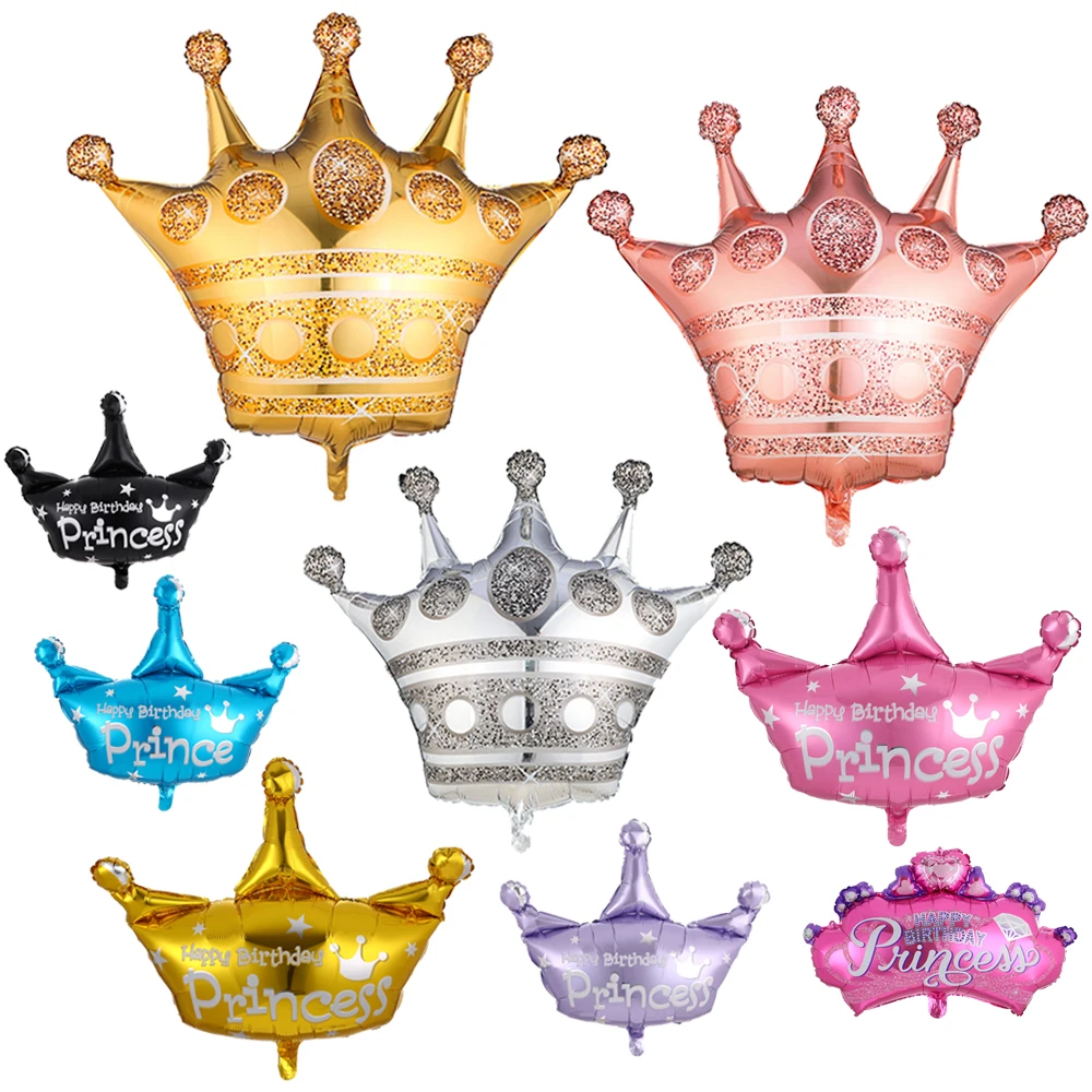 Mix Size Gold Crown Balloons Foil Elio Balloons Baby Prince Princess Crown Globos Kids Birthday Baby Shower Decorazioni Per Feste