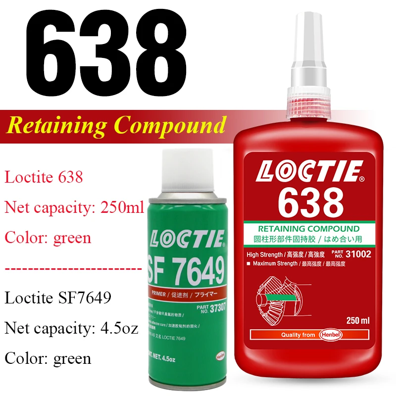 250Ml Loctite 638 Cilindro Di Tenuta Colla Di Tenuta Composto Loctite Sf 7649 Acceleratore Di Attivazione Superficiale Adesivo Anaerobico