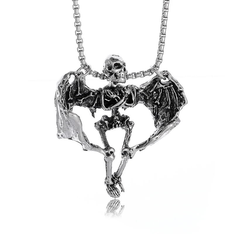 New Trendy Gothic Dark Night Skull Bones Wings Evil Angel Collana Con Ciondolo Uomo Donna Rock Punk Bike Party Gifts