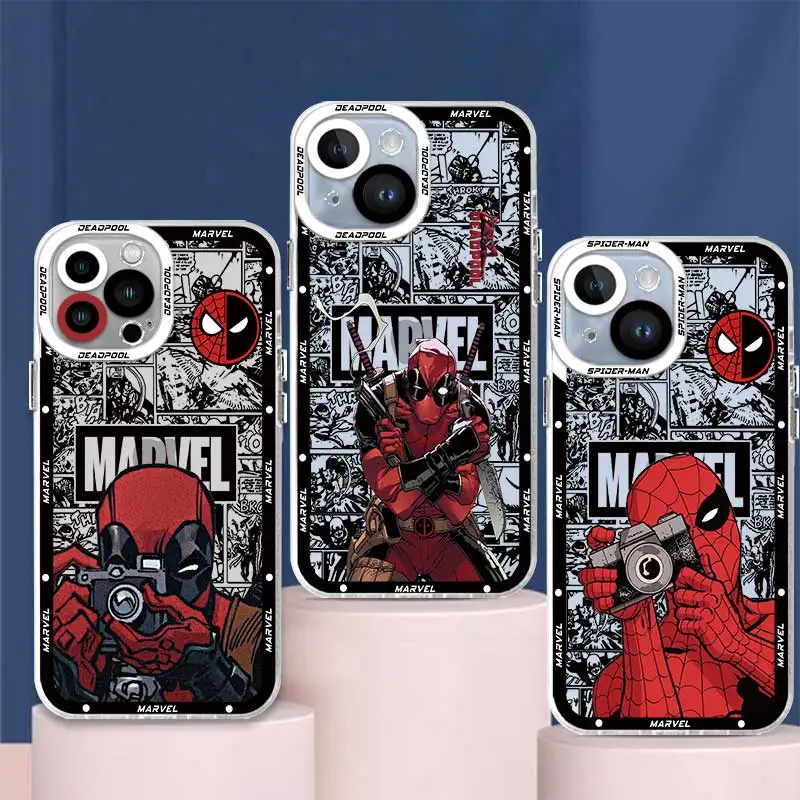 Marvel Deadpool Vs Spiderman Love Clear Case Per Samsung Galaxy S23 S22 S21 S20 S10 Fe Ultra Plus Note 10Lite 10Plus A50 A20S