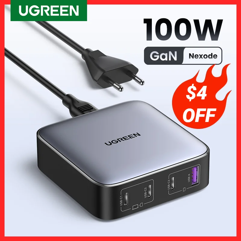 Ugreen 100W Gan Charger Desktop Laptop Fast Charger Adattatore 4 In 1 Per Iphone 14 13 12 Pro Max Caricabatterie Per Telefono Xiaomi Samsung