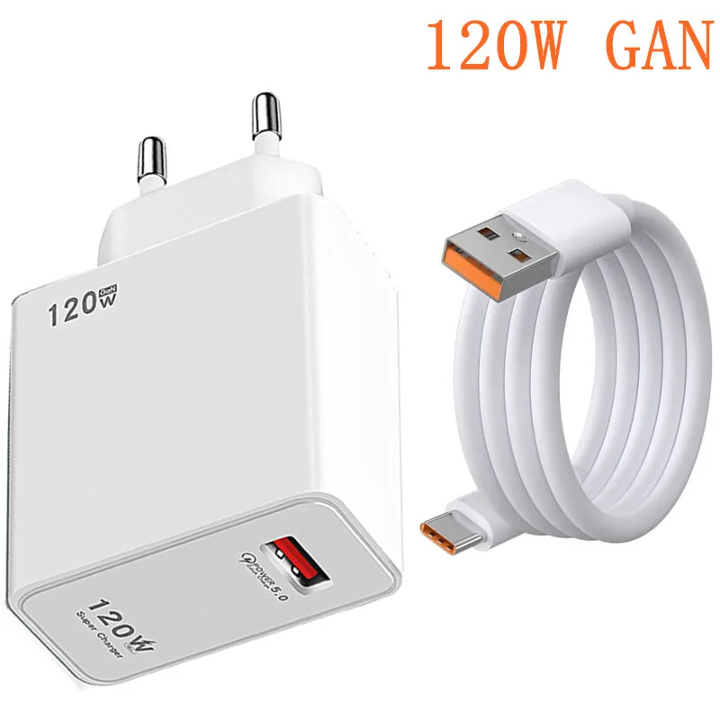 120W Gan Usb Fast Charger Quick Charge 5.0 Adattatore Per Iphone 13 14 Pro Max Ipad Xiaomi Samsung Oppo Phone Charger Eu/Us/Uk Plug