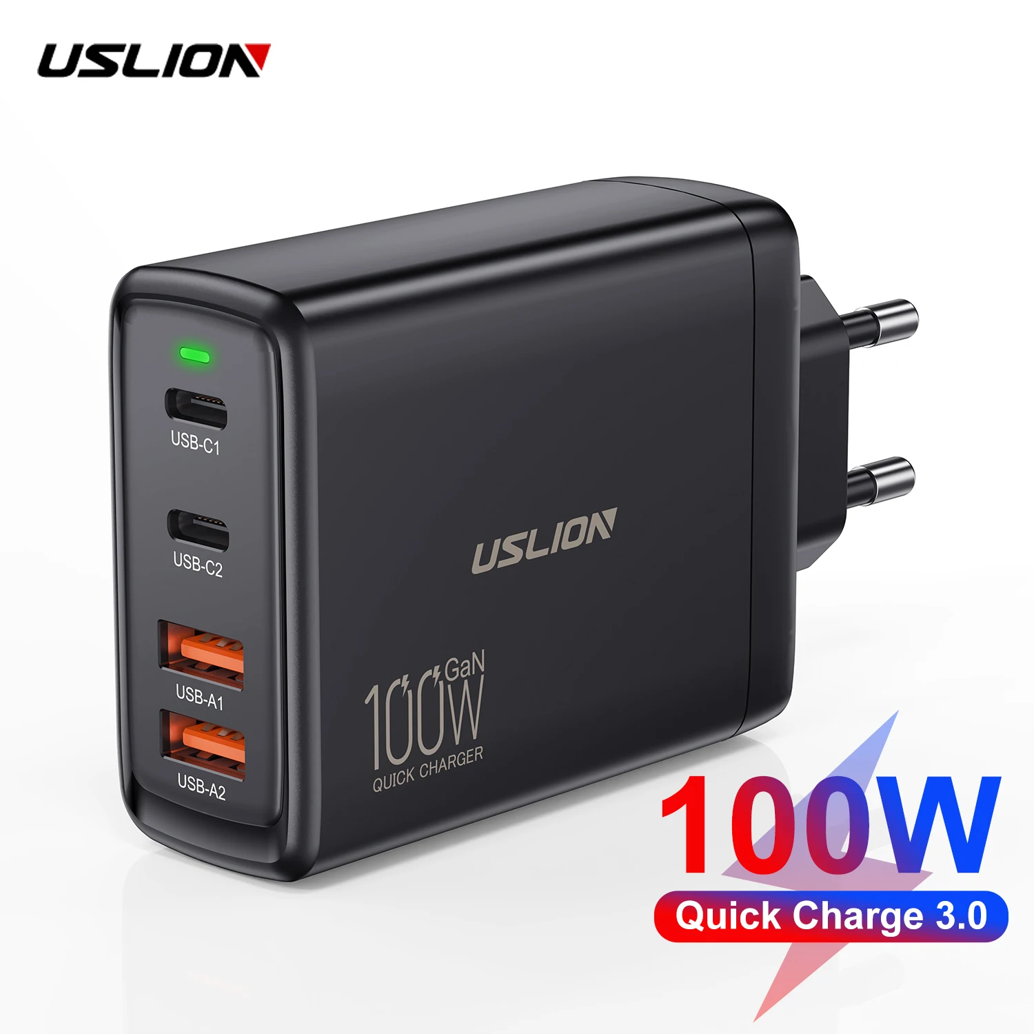 Uslion 100W Gan Charger Dual Usb A Dual Type C Pd Fast Charge Per Macbook Air Iphone 15 14 Pro Max Samsung Xiaomi Eu Kr Us Plug