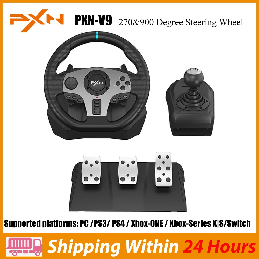 Pxn V9 Volante Pc Volante Gaming 270 °/900 ° Ruota Da Corsa Per Ps4/Ps3/Pc Windows 7,8,10,11/Switch/Xbox One/Xbox Series X/S