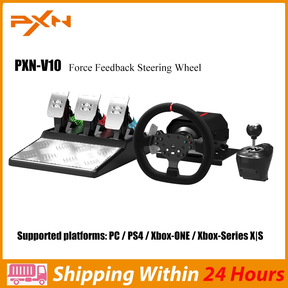 Pxn V10 3 In 1 Force Feedback Volante Da Gioco Volante Pc Con Pedali Hall Magntic Per Pc Computer/Ps4/Xbox