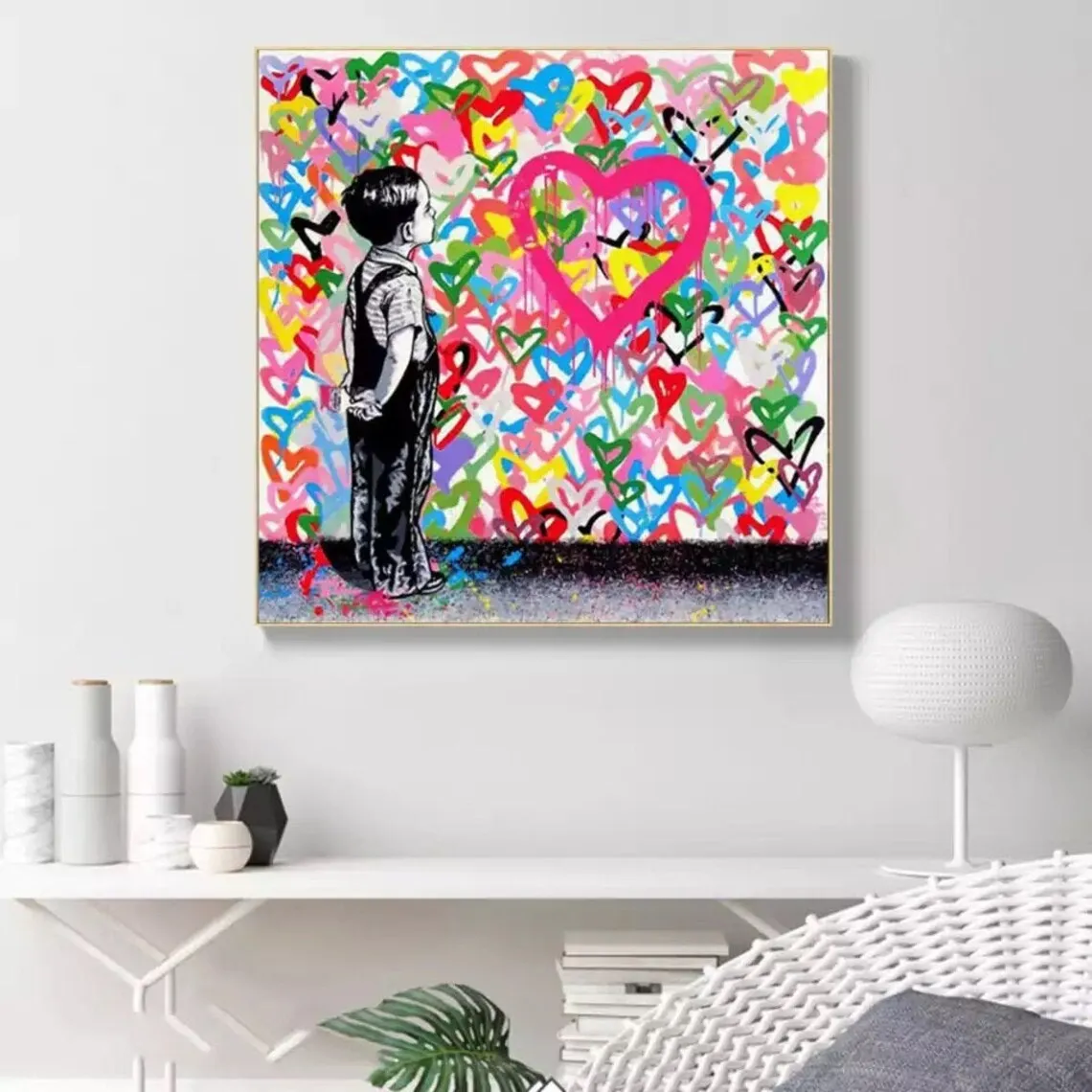 Mr. Cervello Cuori 100% Dipinti A Mano Graffiti Pop Art Pittura Mr Cervello Tela Wall Art Banksy Love Hearts Not Print