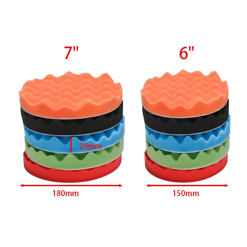 5 Pz 6 "7" 150/180Mm Lucidatura Lucidatura Spugna Pad Kit Lucidatrice Per Auto Soft Wave Foam Waffle Pad Autolavaggio Pulizia Dettagli Strumento