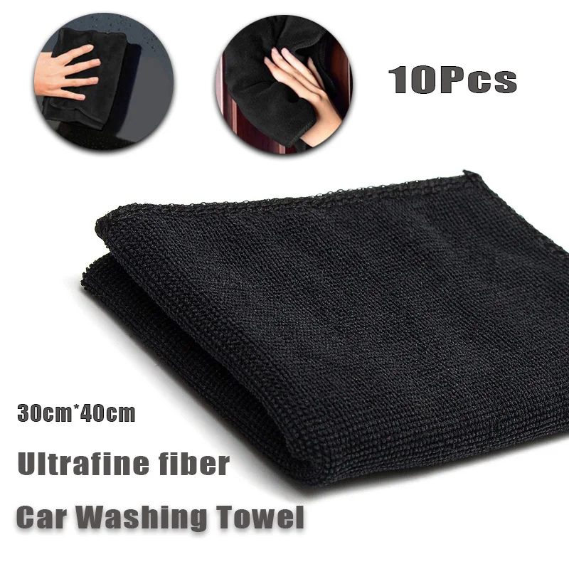 10 Pezzi Cura Dell'Auto Lucidatura Asciugamani Per Lavaggio Microfibre Pulizia Automatica Dei Dettagli Panni Morbidi Neri Finestra Di Casa 30X40Cm