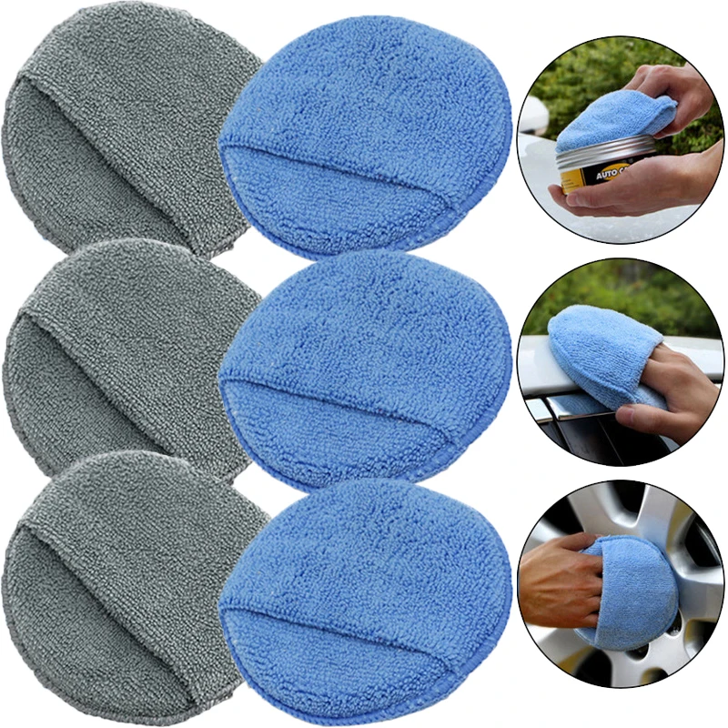 1/2/3Pcs 5 Pollici Round Car Care Microfibra Pocket Sponge Auto Wax Applicator Pad Car Detailing Tampone Per Lucidatura A Mano Smalto Per Auto