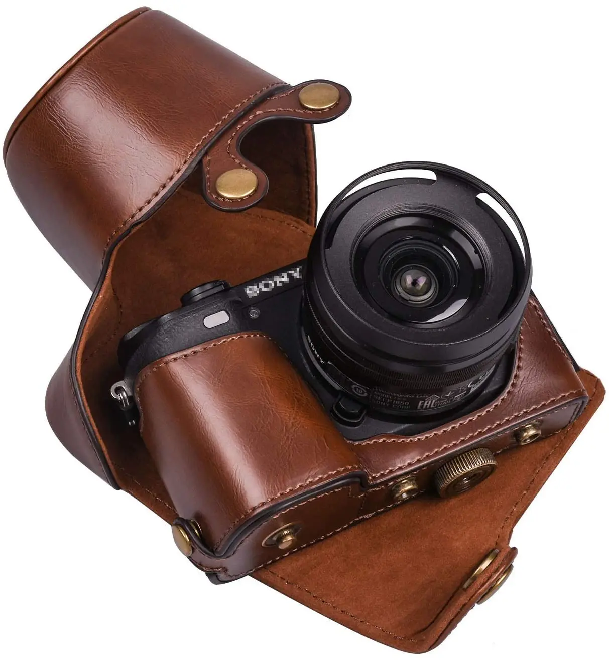 Borsa Per Fotocamera In Pelle Pu Premium Full Body Per Sony Alpha A6300 A6000 A6100 A6400 Misura Obiettivo 16-50Mm Con Tracolla Per Fotocamera