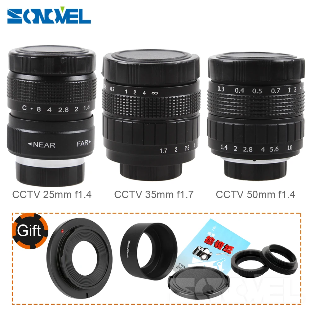 3 In1 Cctv 25Mm F1.4 Lens / 35Mm F1.7 Lens/ 50Mm F1.4 Kit Anello Di Montaggio Dell'Obiettivo Per Sony E Mount A6500 A6300 A6000 Nex Series Camera
