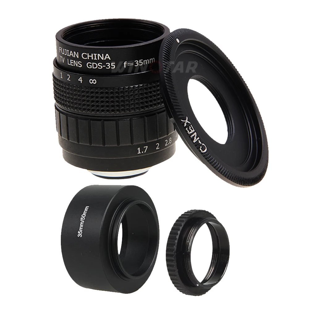 Fujian 35Mm F1.7 Cctv Lens + C-Nex Mount + Lens Hood + Macro Ring Per Sony E Mount A6500 A6300 A6000 Nex6 Nex7 Nex3 Nex5 Nex5T
