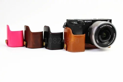2017 Nuovo Cuoio Camera Bag Custodia Per Sony A6300 A6000 Fotocamera In Mezza Pelle Del Corpo Camera Strap Camera Bag Video