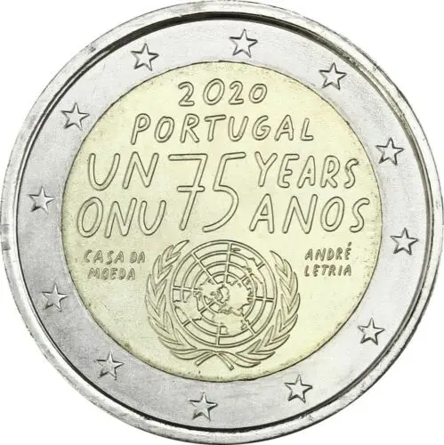 Moneta Commemorativa Del Portogallo 75 ° Anniversario Della Fondazione Delle Nazioni Unite 2020 2 Euro Unc Nuovo Di Zecca