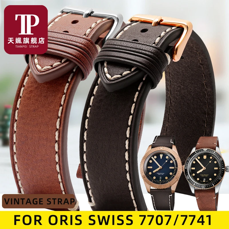 Cinturino Per Orologio In Pelle Bovina Italiana Per Oris Swiss 7707 Diving 65 Years Replica Orologio In Bronzo Serie Aeronautica 7741 Cinturino Per Ci