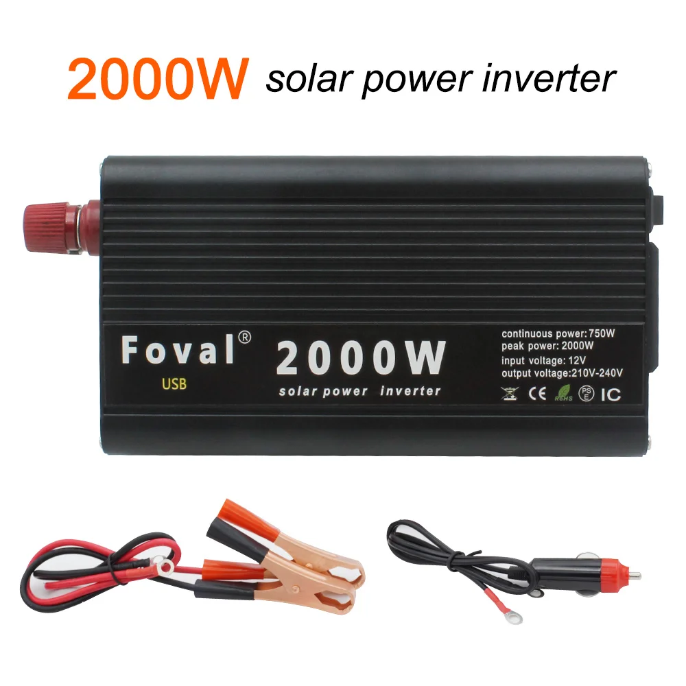 Off-Grid 2000W Inverter12V 220V Inverter Solare Per Auto Full Power 2Usb Power Inverter Convertitore Solare