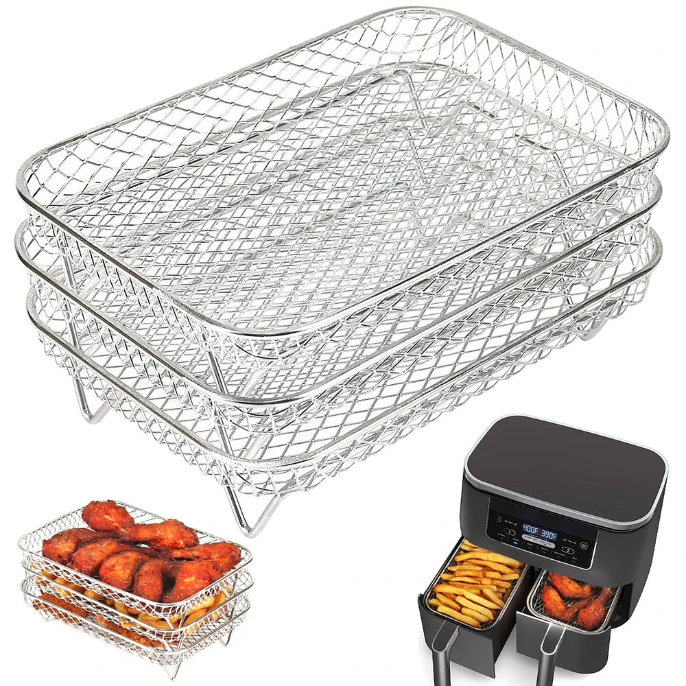 Friggitrice Ad Aria Per Ninja Dual Airfryer 3 Strati In Acciaio Inox Impilabile Disidratatore Rack Toast Rack Stand Per Ninja Dz201 Dz401