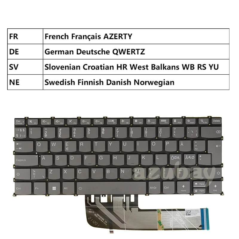 Tastiera Per Lenovo Yoga 6-13Are05 7-14Acn6, Slim 7 Pro 14 Arh7 14 Iah7 14 Iap7 Francese Azerty Nordic Sd Fi Nw Dk Tedesco Slovenia