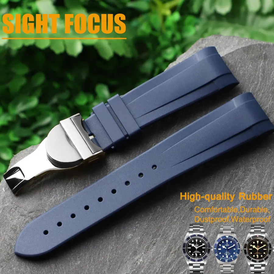 Cinturino In Gomma Fkm Da 22Mm Per Tudor Black Bay Gmt 1958 Cinturino Per Orologio Tudor Con Estremità Curva Antipolvere Impermeabile Nero Navy Rosso 