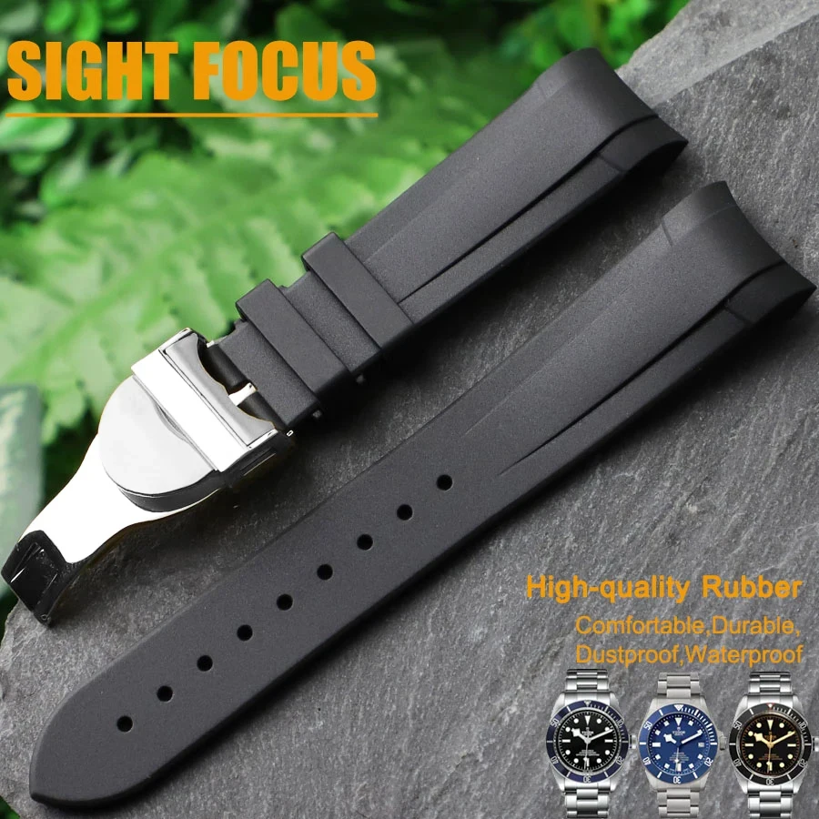 Cinturino In Gomma Fkm Da 22Mm Per Tudor Black Bay Gmt 1958 Cinturino Per Orologio Tudor Con Estremità Curva Antipolvere Impermeabile Nero Navy Rosso 