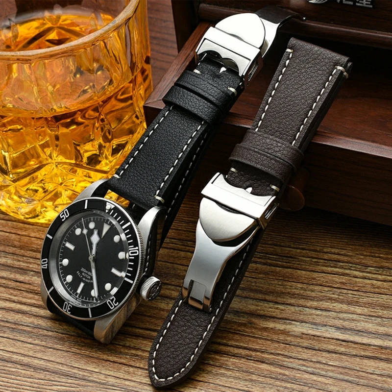 Cinturino Per Orologio In Pelle Vintage 20Mm 22Mm Speciale Per Tudor Black Bay 1958 39Mm 41Mm Gmt Pelagos Pin O Fibbia Pieghevole Cinturino In Pelle B
