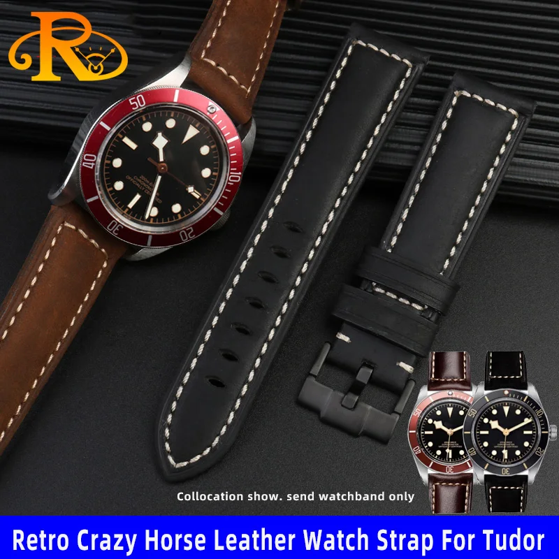 Cinturino Per Orologio In Pelle Di Cavallo Pazzo Retrò 22Mm 20Mm Per Tudor Black Bay Gmt Tissot Series Cinturino Da Polso Marrone Accessori Per Orolog