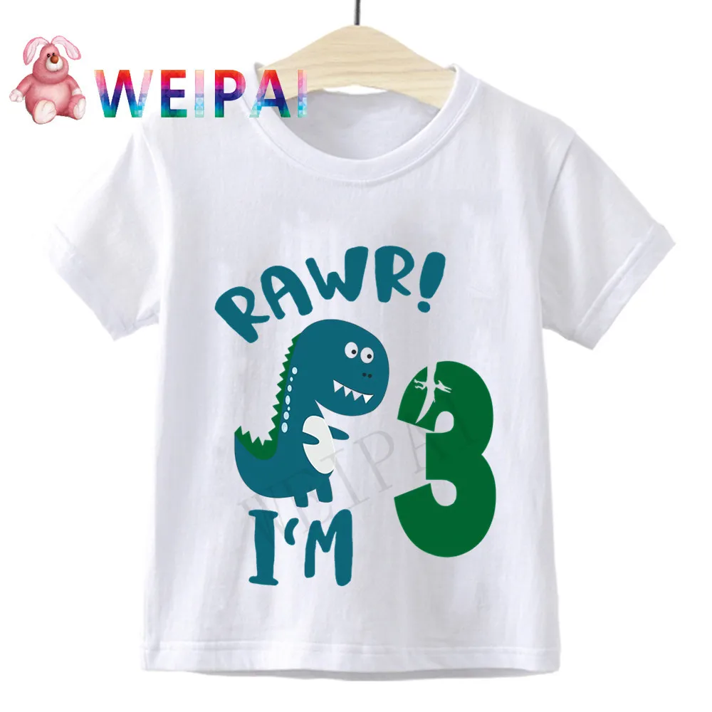 Ragazzi Little Dino Birthday Number Cartoon T Shirt Bambini Happy Birthday Dinosaur T-Shirt Boy & Girl Animal Funny Gift Kid Tshirt