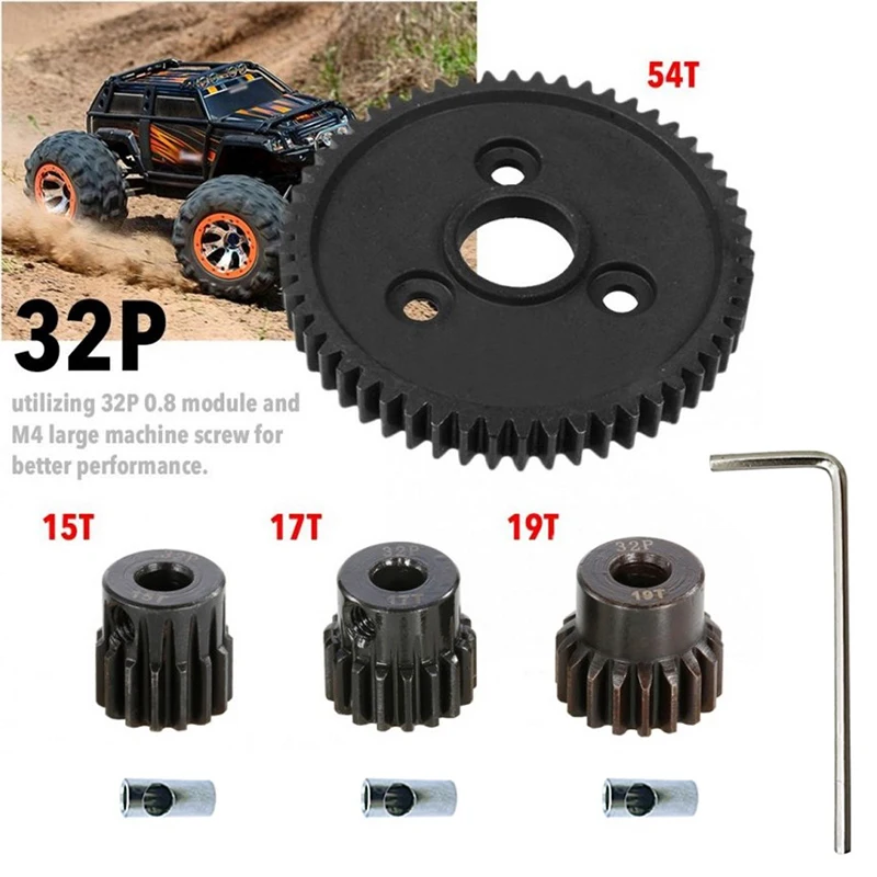 54T Acciaio Metallo Ingranaggio Cilindrico 32P 15T 17T 19T Pignone Motore Per Traxxas Slash 4X4 Stampede 4X4 Vxl Rustler 4 X4 E-Revo T-Maxx