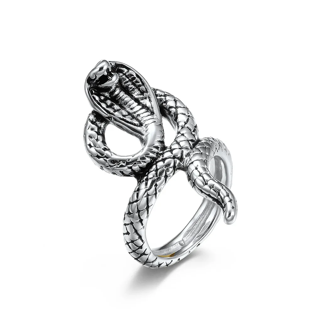 Vintage Cobra Stainless Steel Ring Men'S Snake King Ring Jewelry