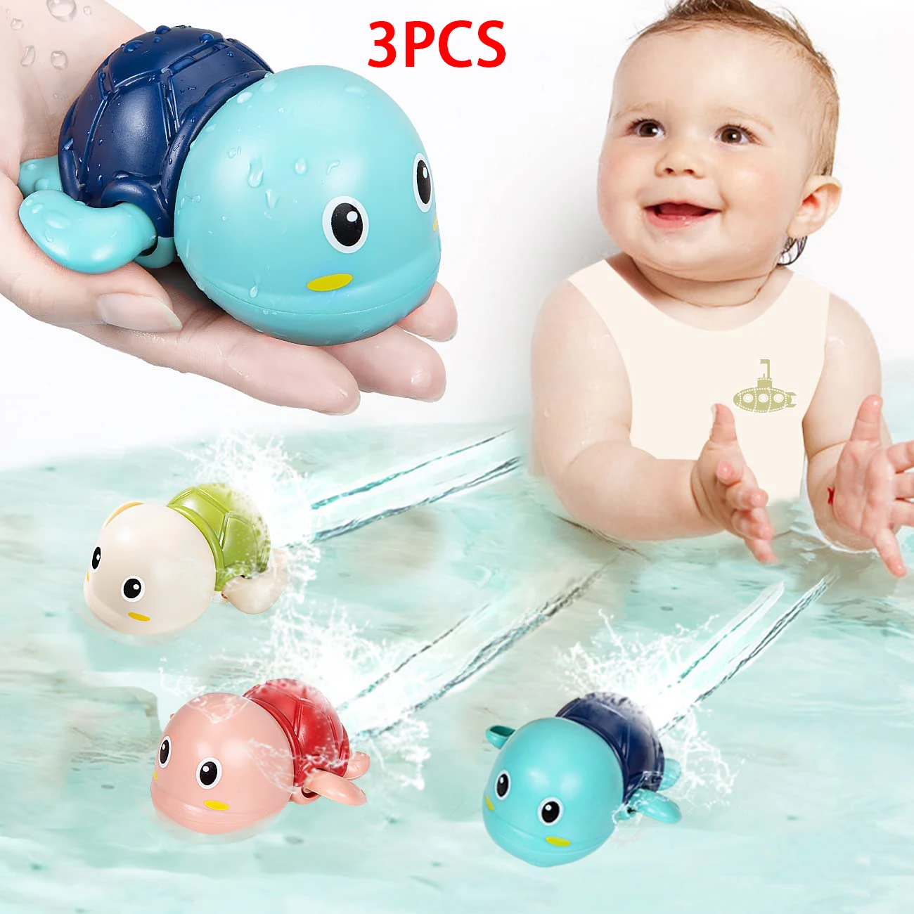 3Pcs Baby Bath Toys Toddlers Bathing Cute Swimming Turtles Clockwork Play Water Baby Wind-Up Toys For Kids Giocattoli Da Piscina In Età Prescolare