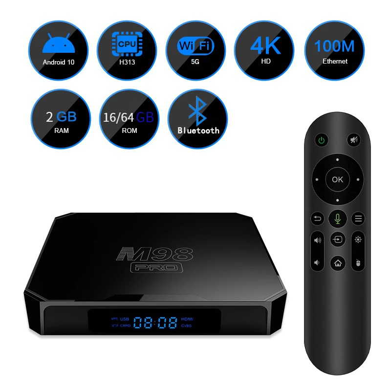 M98 Pro Atv Smart Tv Device Android 10.0 Wifi 6 Allwinner H313 2Gb 16Gb Bt 4.1 Hd 4K 1080P Decoder Lettore Multimediale Tv Box